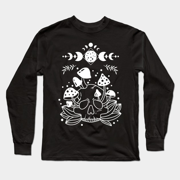 Aesthetic Halloween Skull Lover Moon Creepy Witchy Long Sleeve T-Shirt by jodotodesign